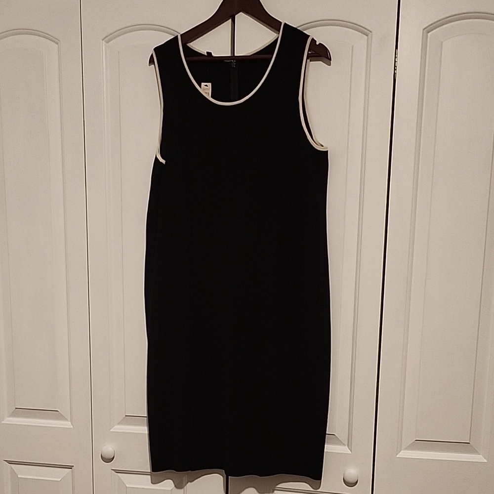 Black Sleeveless Dress with White Trim